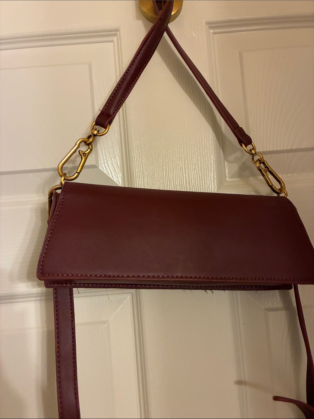 Steve Madden Burgundy Leather Crossbody Satchel with Gold Accent - Picture 4 of 5
